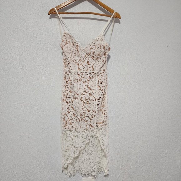 DO+BE Dresses & Skirts - DO+BE White Floral Lace Midi Dress Nude lined Small Bridal Cocktail Romantic NWT